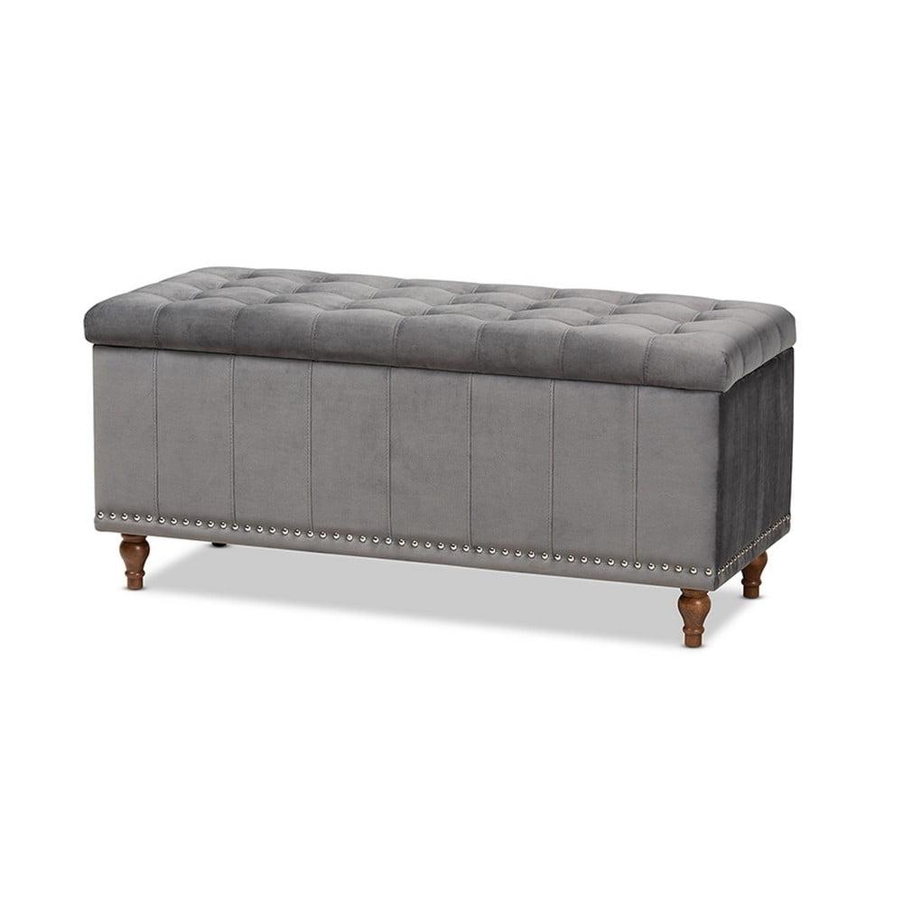Kaylee Velvet Upholstered Button Tufted Ottoman Bench with Interior Storage - Baxton Studio