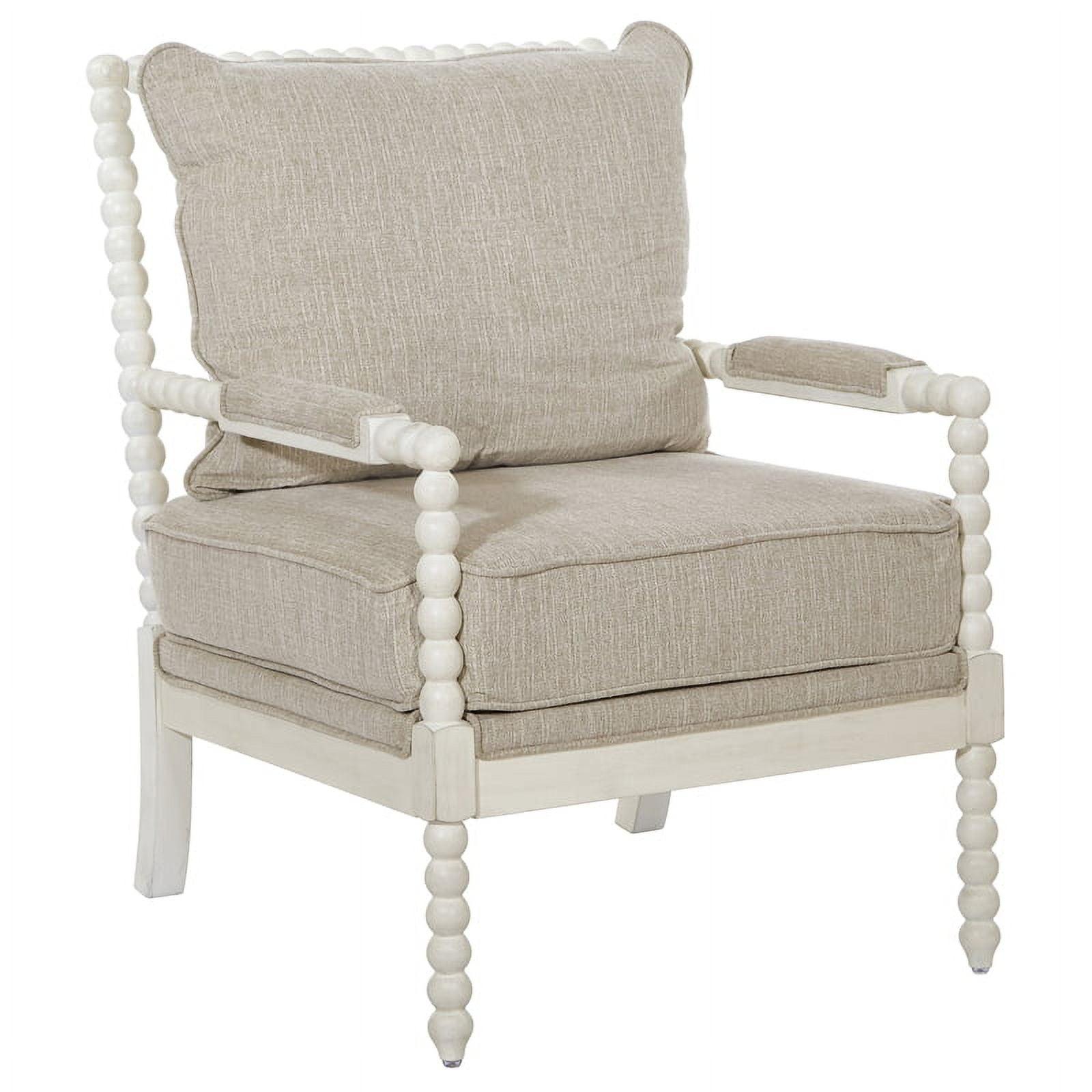 Kaylee Spindle Chair in Linen  White Fabric with Antique White Frame