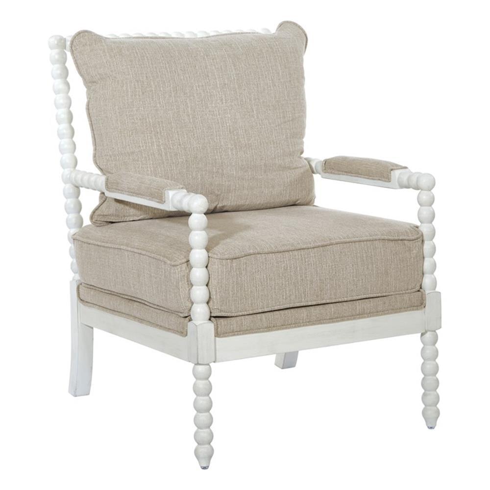 Kaylee Spindle Chair in Linen  White Fabric with Antique White Frame