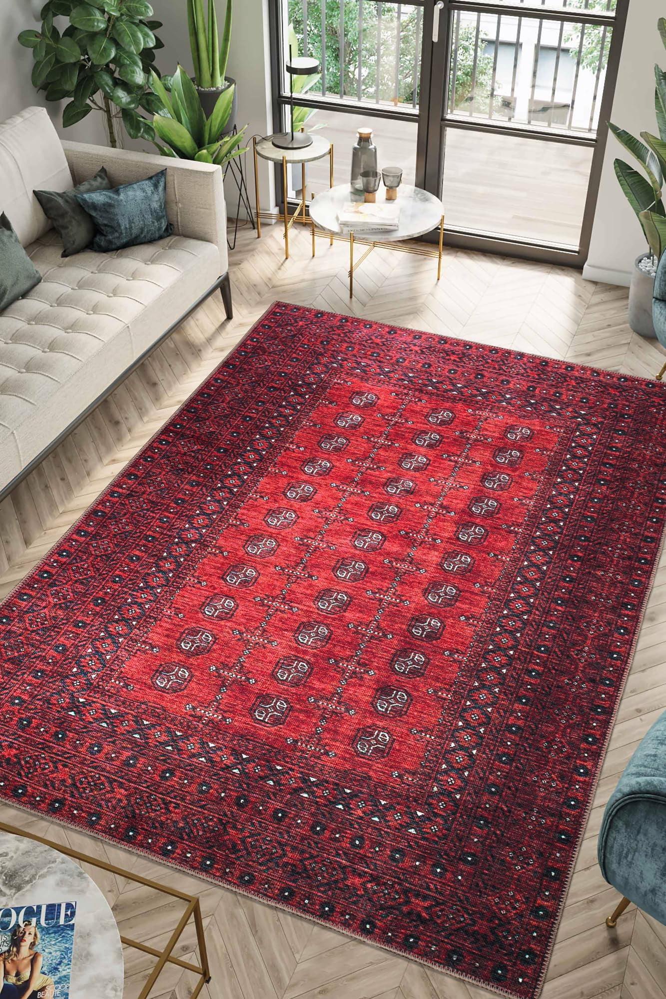 Keen Home Design Machine Washable Area Rugs with Non-slip Backing, Ideal for Hallway, Living Room, Bedroom, Kitchen and Laundry Room, Vintage Moroccan and Low Pile Rug ( 3' x 5' )