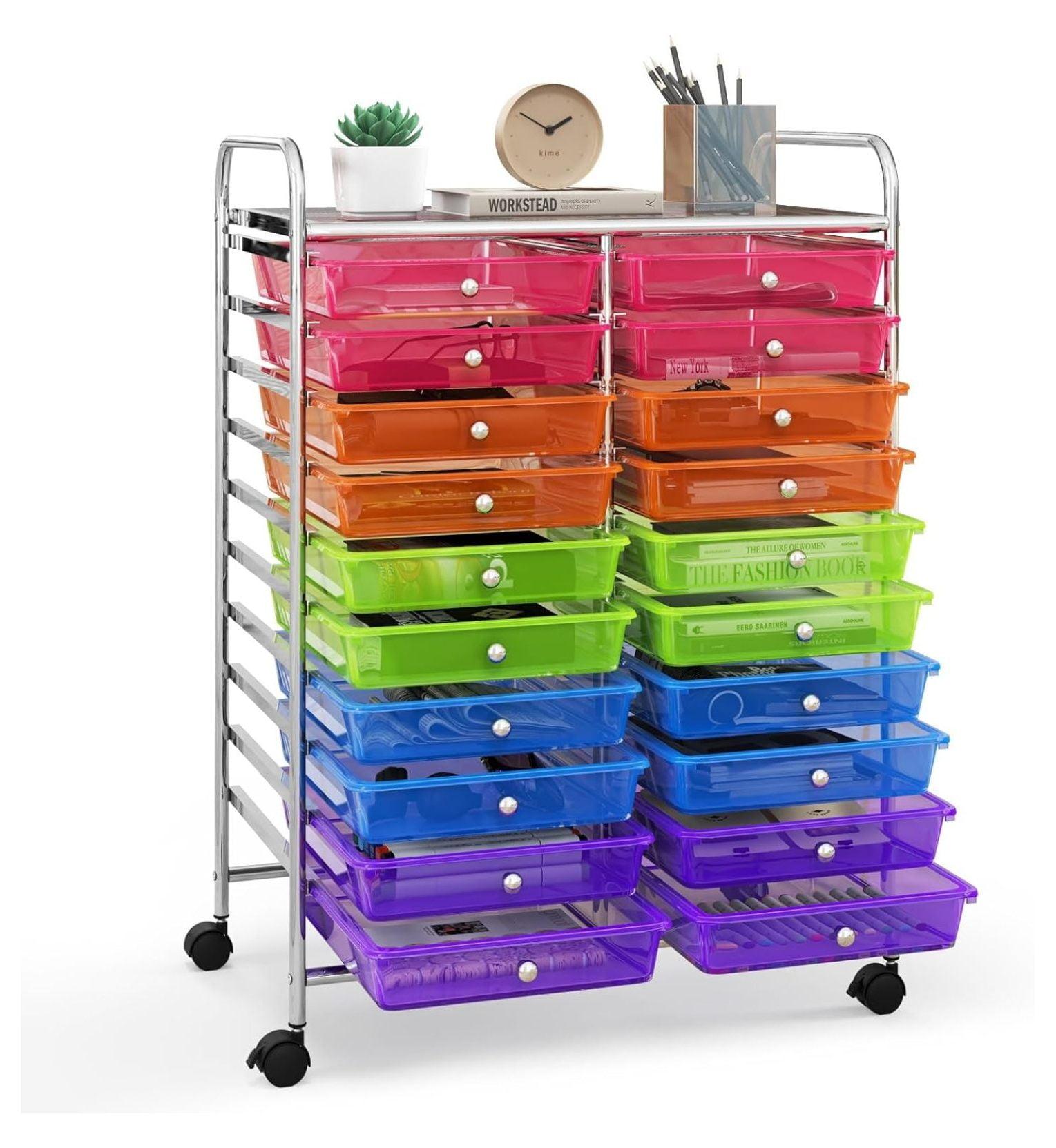 20-Drawer Organizer Cart Tools, Mobile Utility Storage Cart with Detachable Drawers & Lockable Wheels, Rolling Storage Cart with wheels for Home Office School(Multicolor)