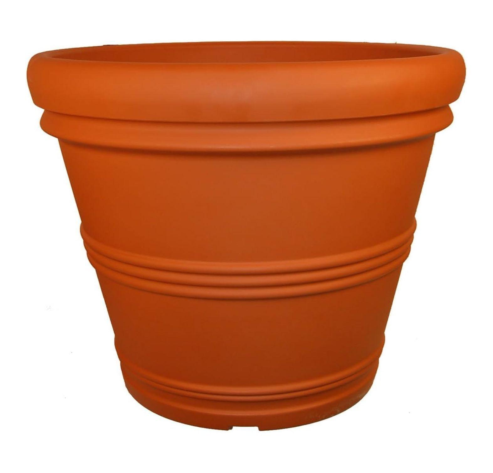 Tusco Products Plastic Rolled Rim Garden Pot Planter, Terra Cotta Color, 14"