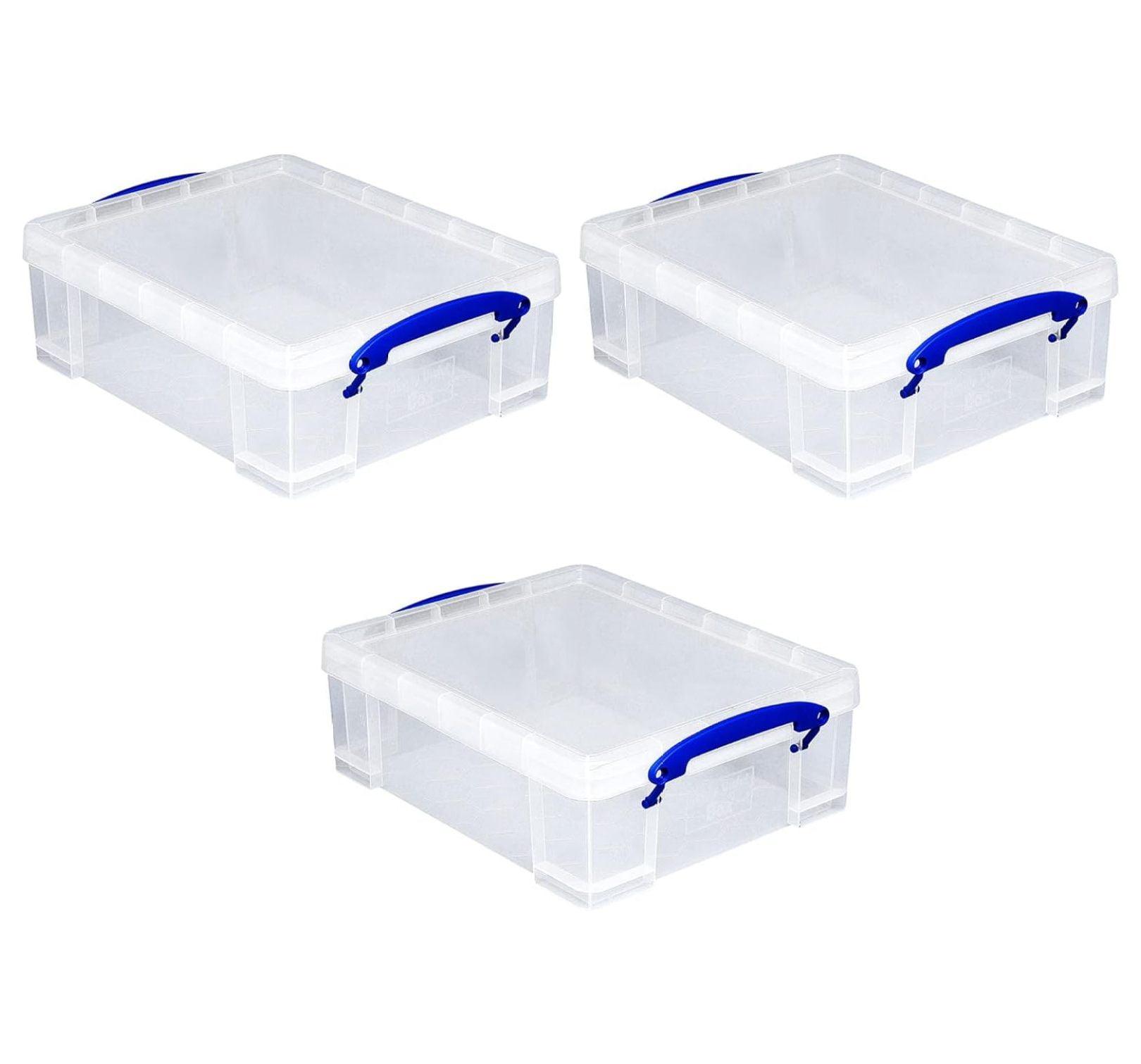 Really Useful Box Stackable 8.1 Liter Plastic Storage Container Bin with Snap Lid & Built-In Clip Lock Handles for Home & Office Organization (3 Pack)