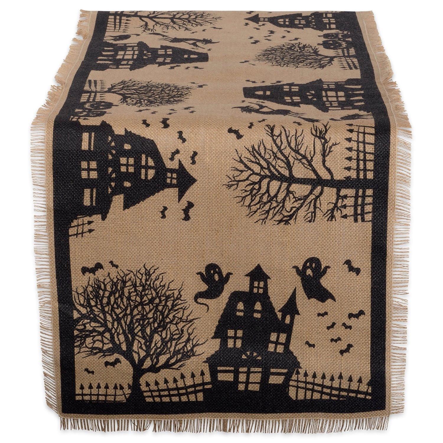 DII Haunted House Burlap Table Runner 14x74