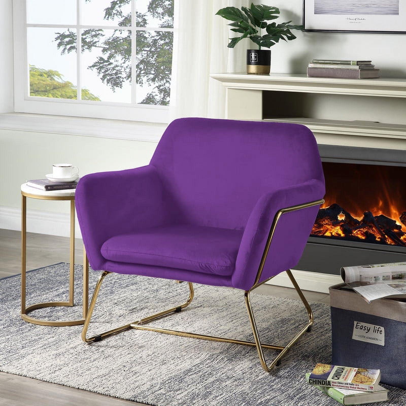 Lilola Home Keira Modern Soft Velvet Accent Arm Chair with Metal Base in Purple