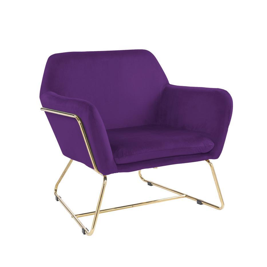 Lilola Home Keira Modern Soft Velvet Accent Arm Chair with Metal Base in Purple