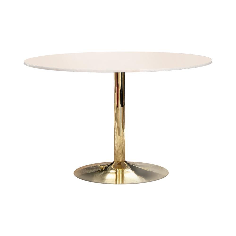 Round White Marble and Brass Dining Table