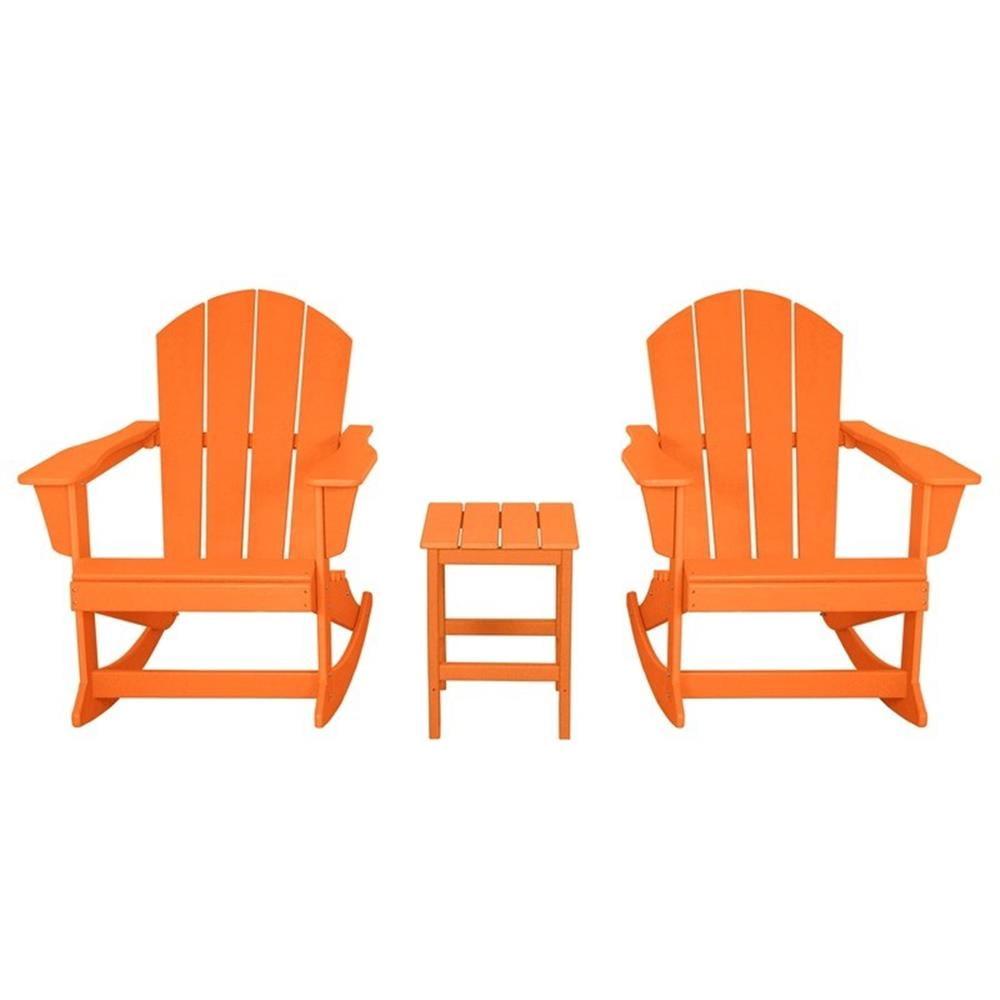 Orange HDPE Adirondack Rocking Chair and Table Set