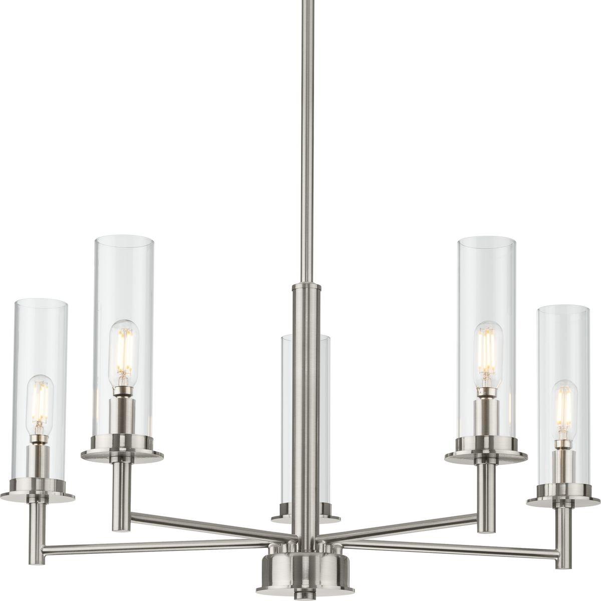 Progress Lighting Kellwyn 5-Light Chandelier, Brushed Nickel, Clear Glass Shade