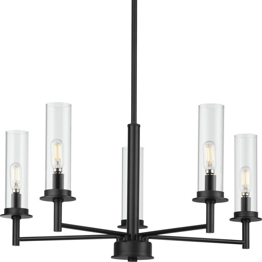 Kellwyn Matte Black 5-Light Chandelier with Clear Glass Shades