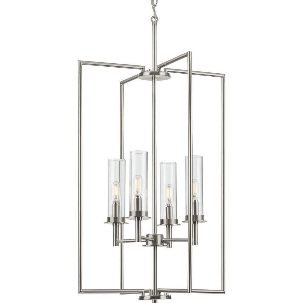 Kellwyn 4-Light Brushed Nickel and Clear Glass Foyer Pendant