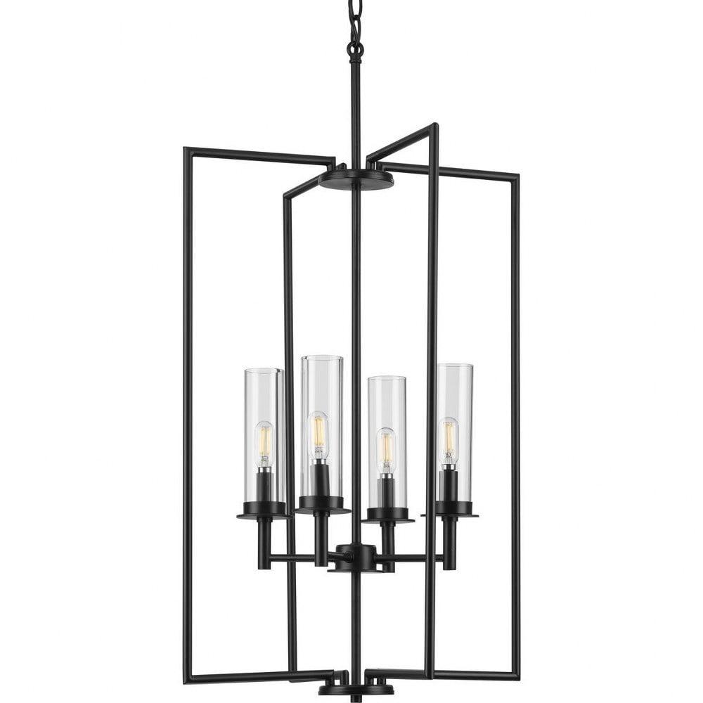 Kellwyn Matte Black and Clear Glass 4-Light Pendant