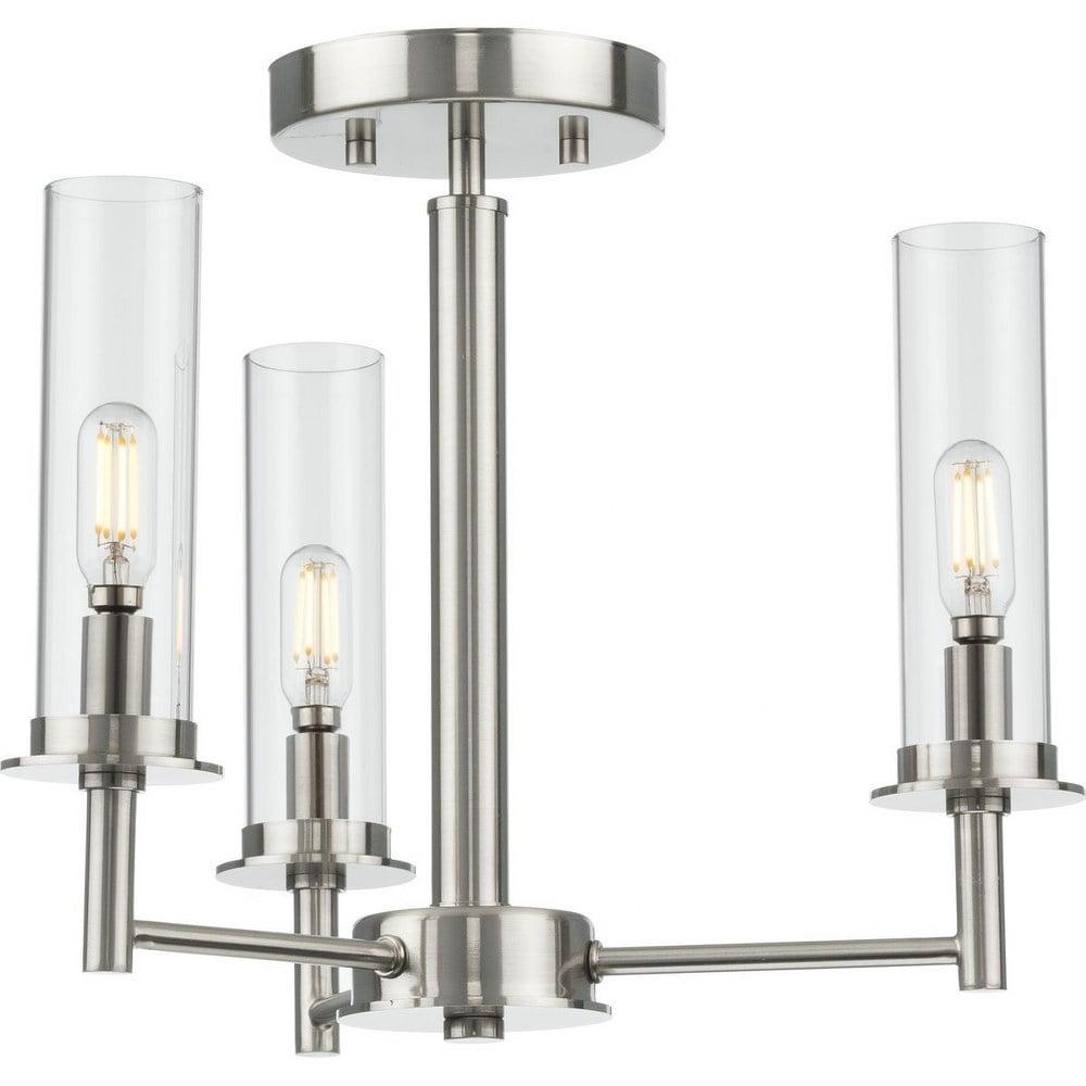 Progress Lighting Kellwyn 3-Light Semi-Flush Mount Ceiling Light, Brushed Nickel, Clear Glass Shade