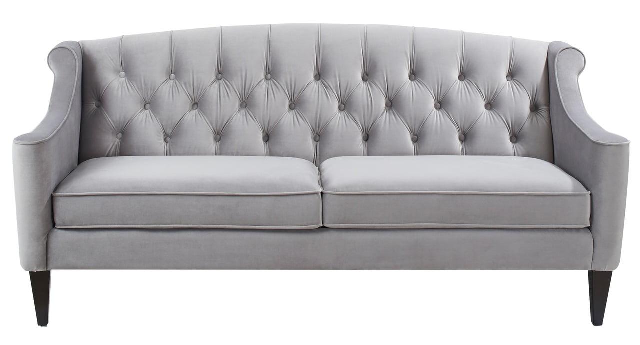 Opal Grey Tufted Velvet Sofa with Rolled Arms