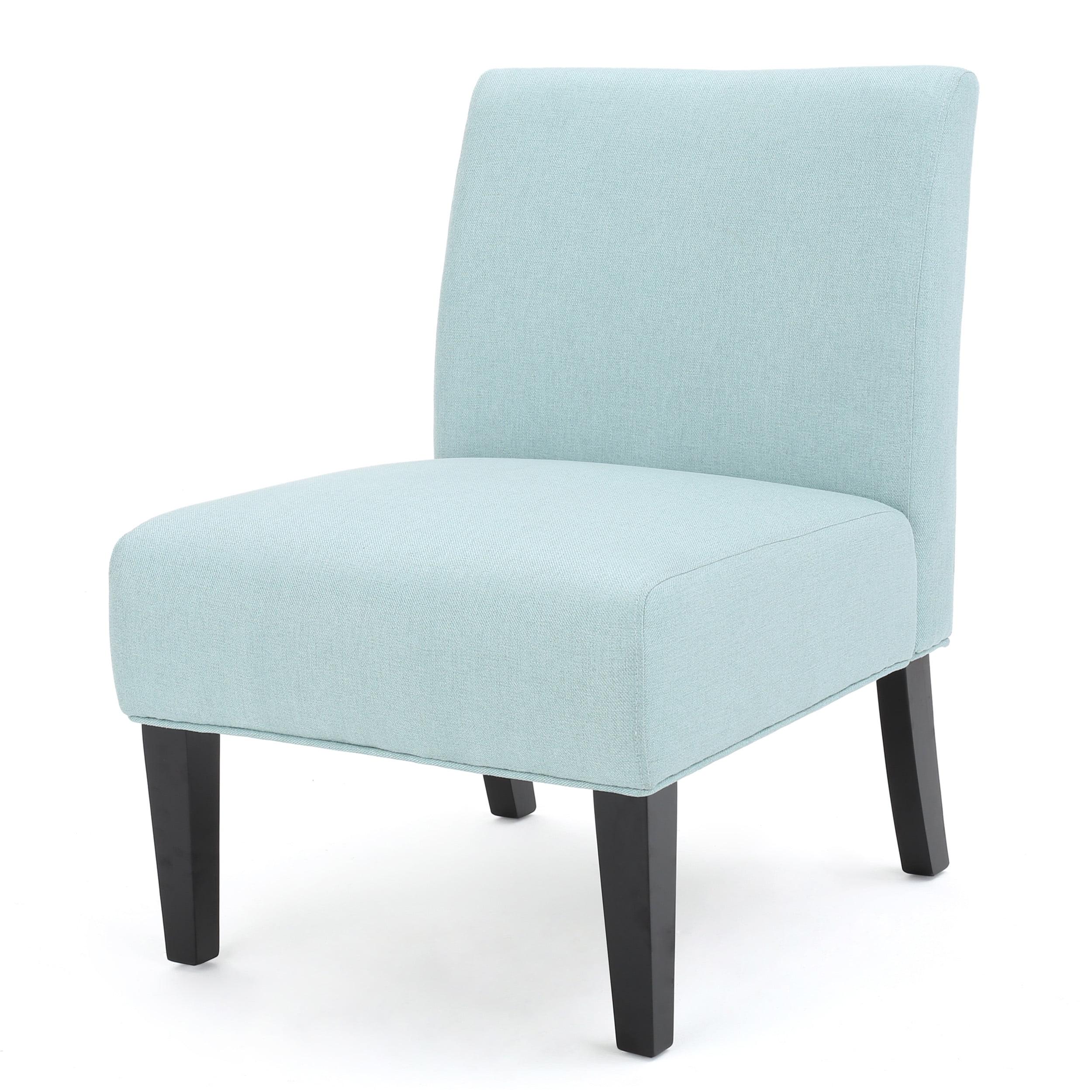 Light Blue Fabric Accent Chair with Rubberwood Legs