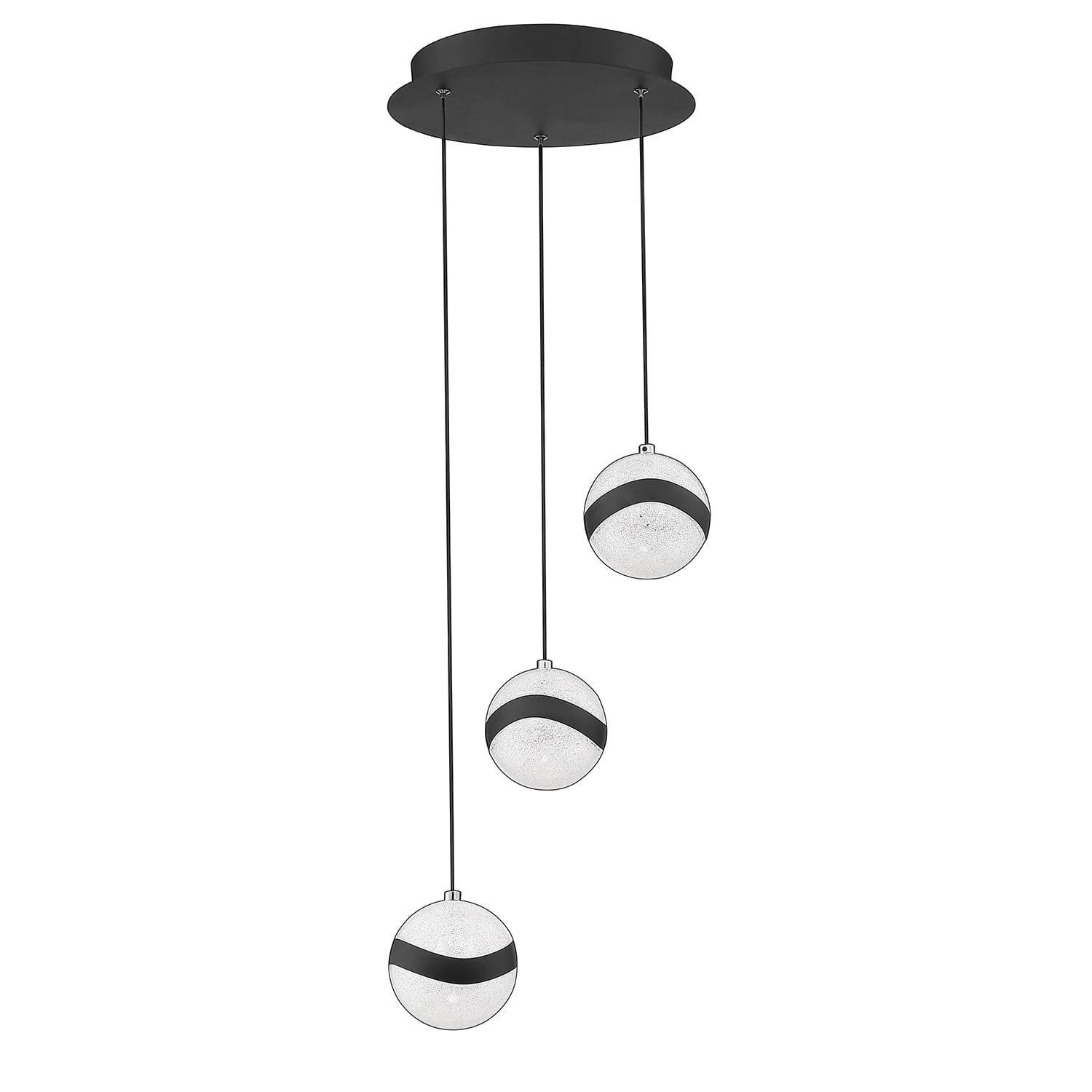 Mystyke Matte Black 3-Light LED Pendant with White Acrylic Shade