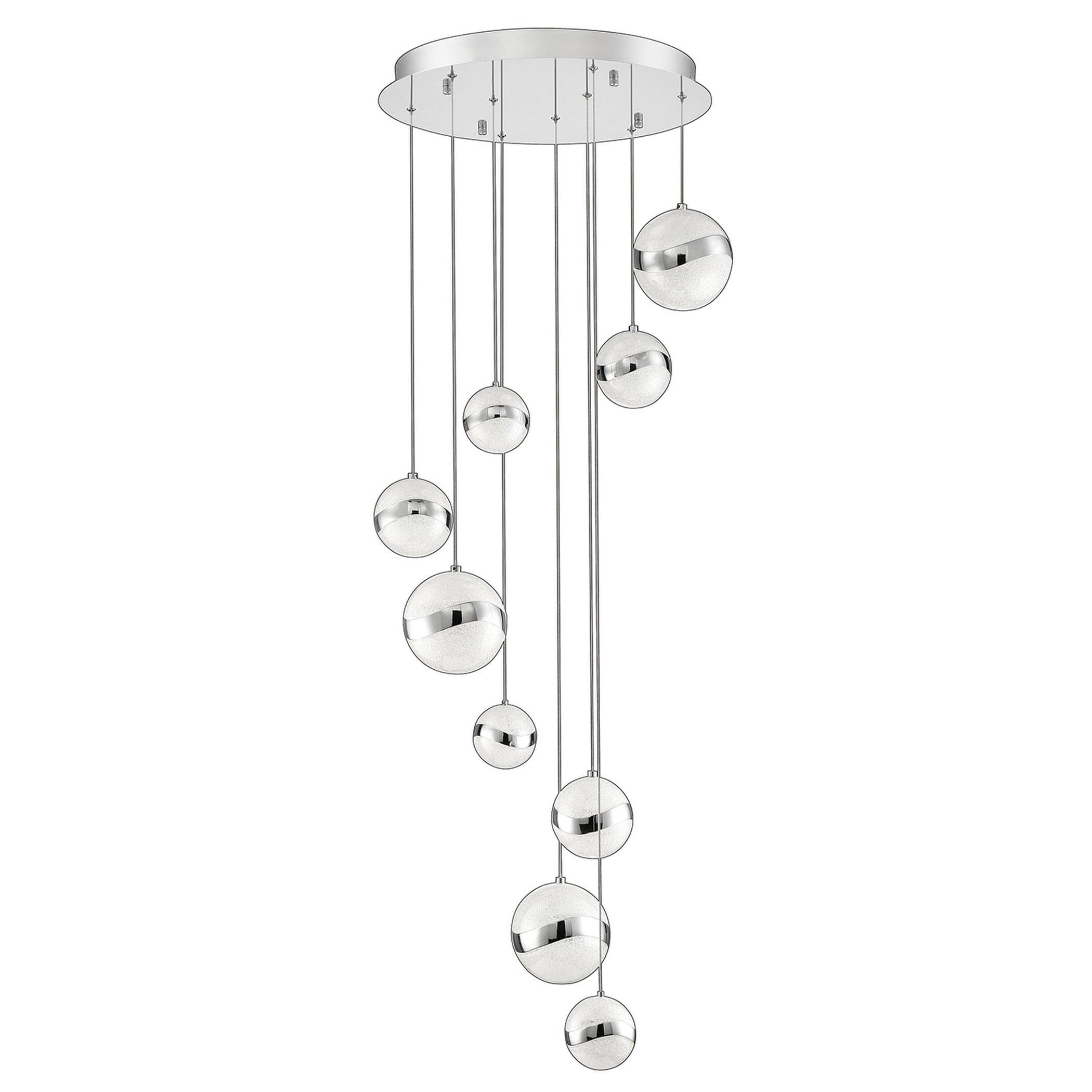 Mystyke Chrome LED Globe Pan Pendant with White Acrylic Shades