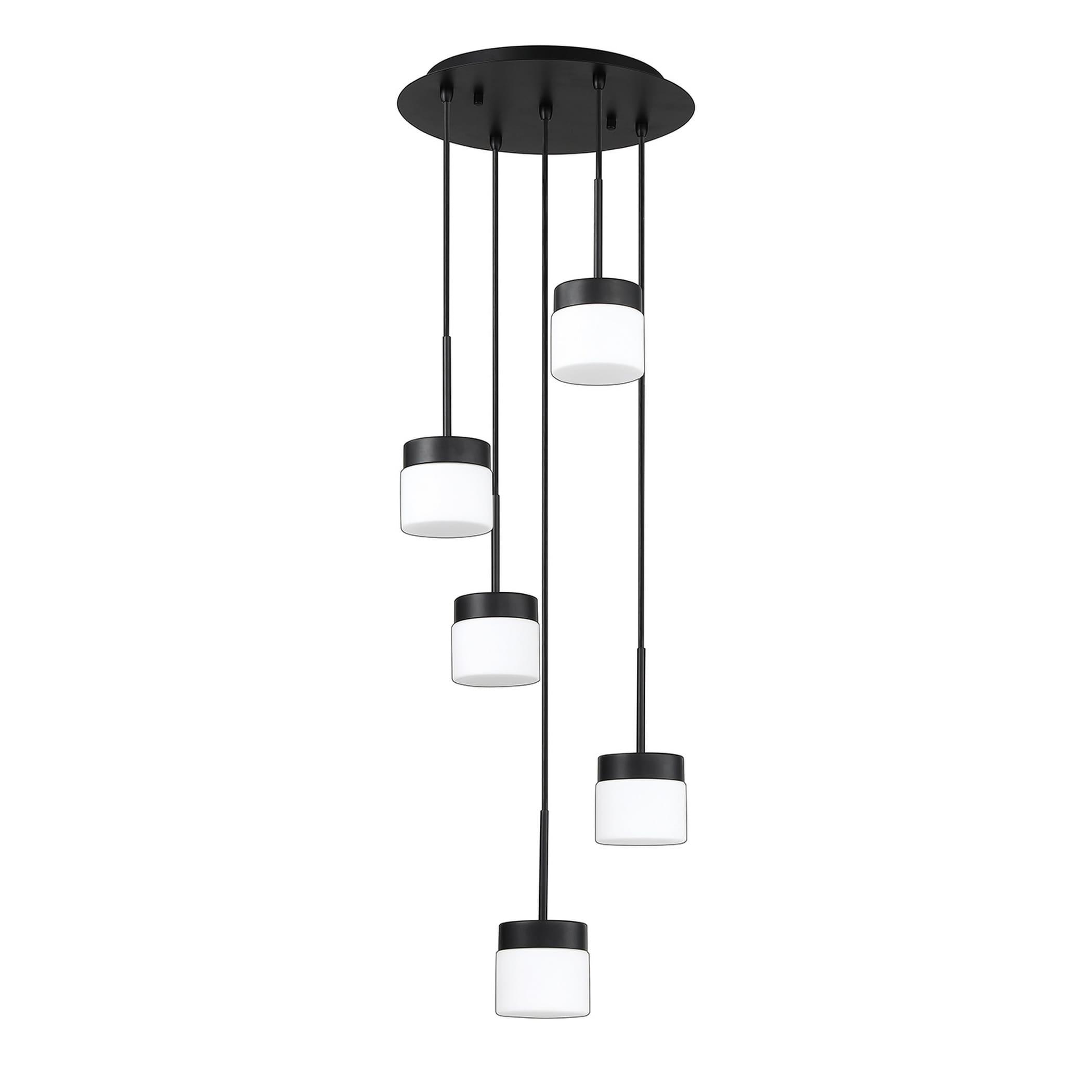 Nuon 5-Light Adjustable Black and White Glass Drum Pendant