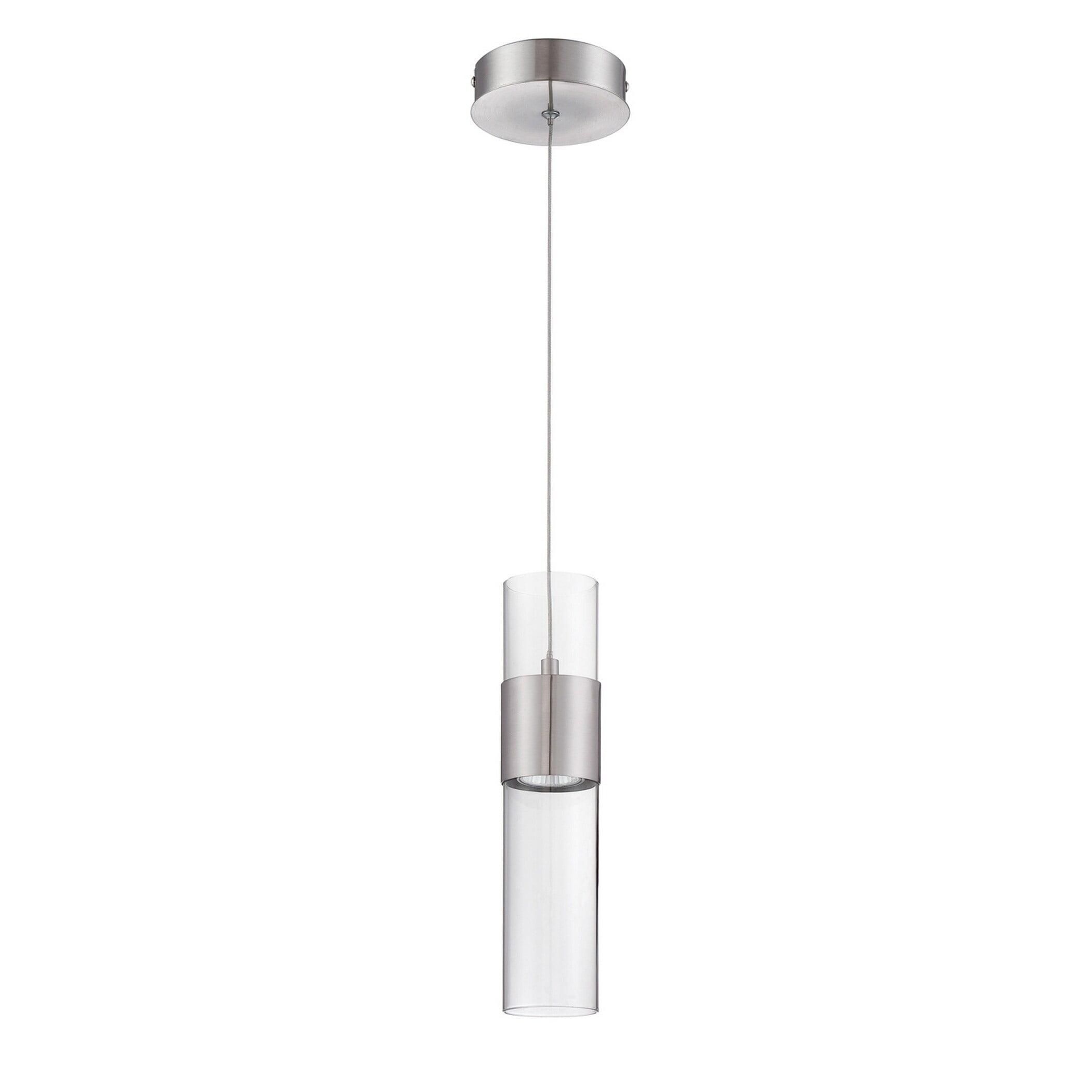 Sleek Satin Nickel Mini Drum Pendant with Clear Glass Shade