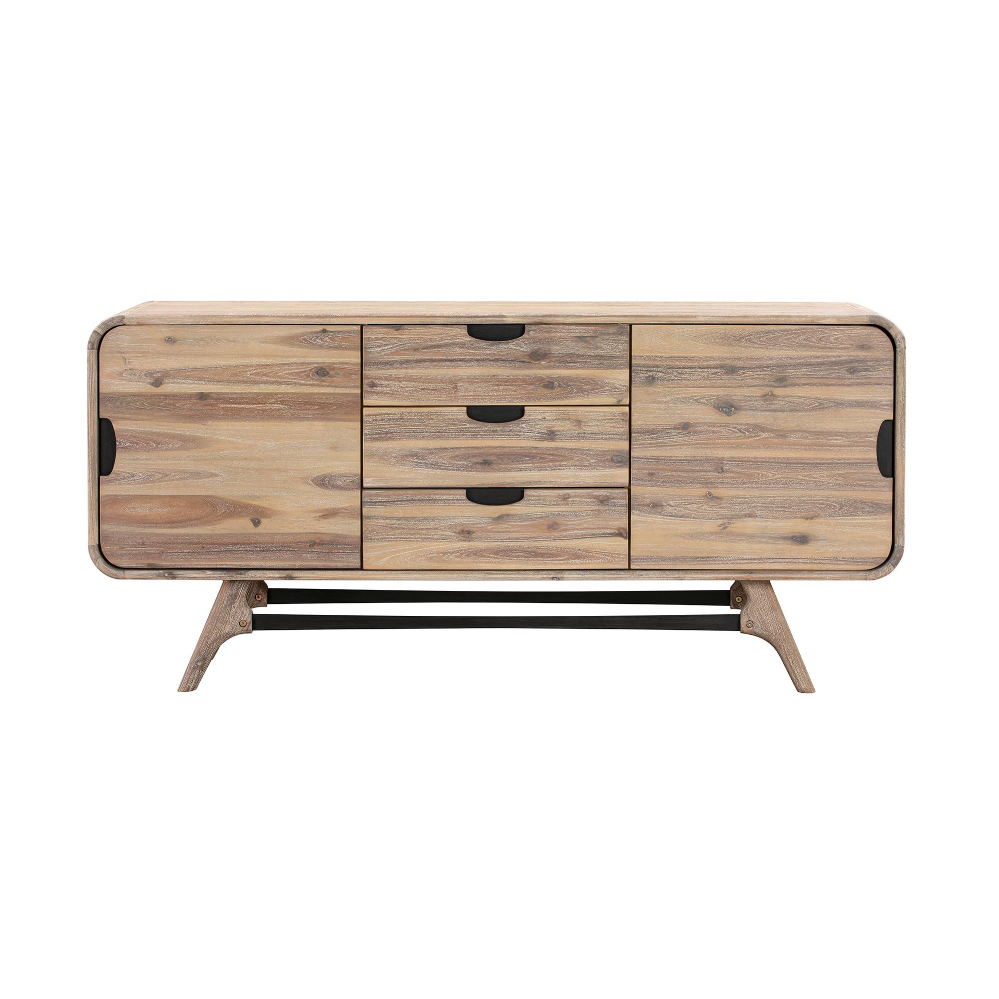 Mid-Century Modern Grey Acacia Wood 3-Drawer Sideboard Buffet