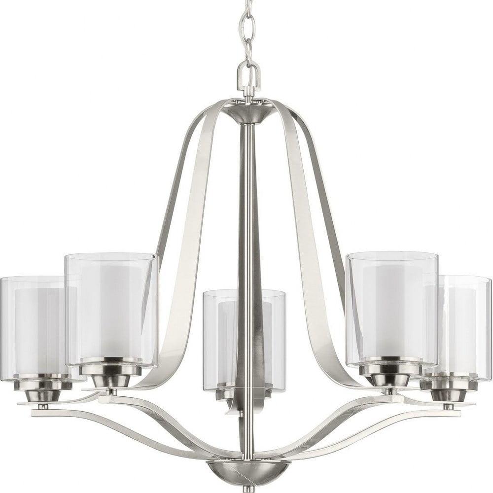 Progress Lighting Kene 5-Light Chandelier, Brushed Nickel, Etched Glass Shades