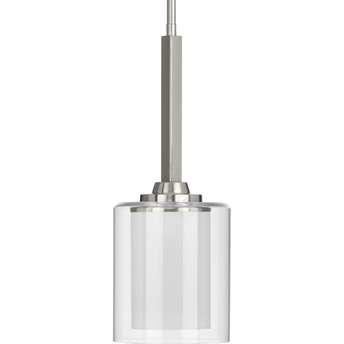 Progress Lighting Kene 1-Light Mini-Pendant, Brushed Nickel, Etched Glass Shade