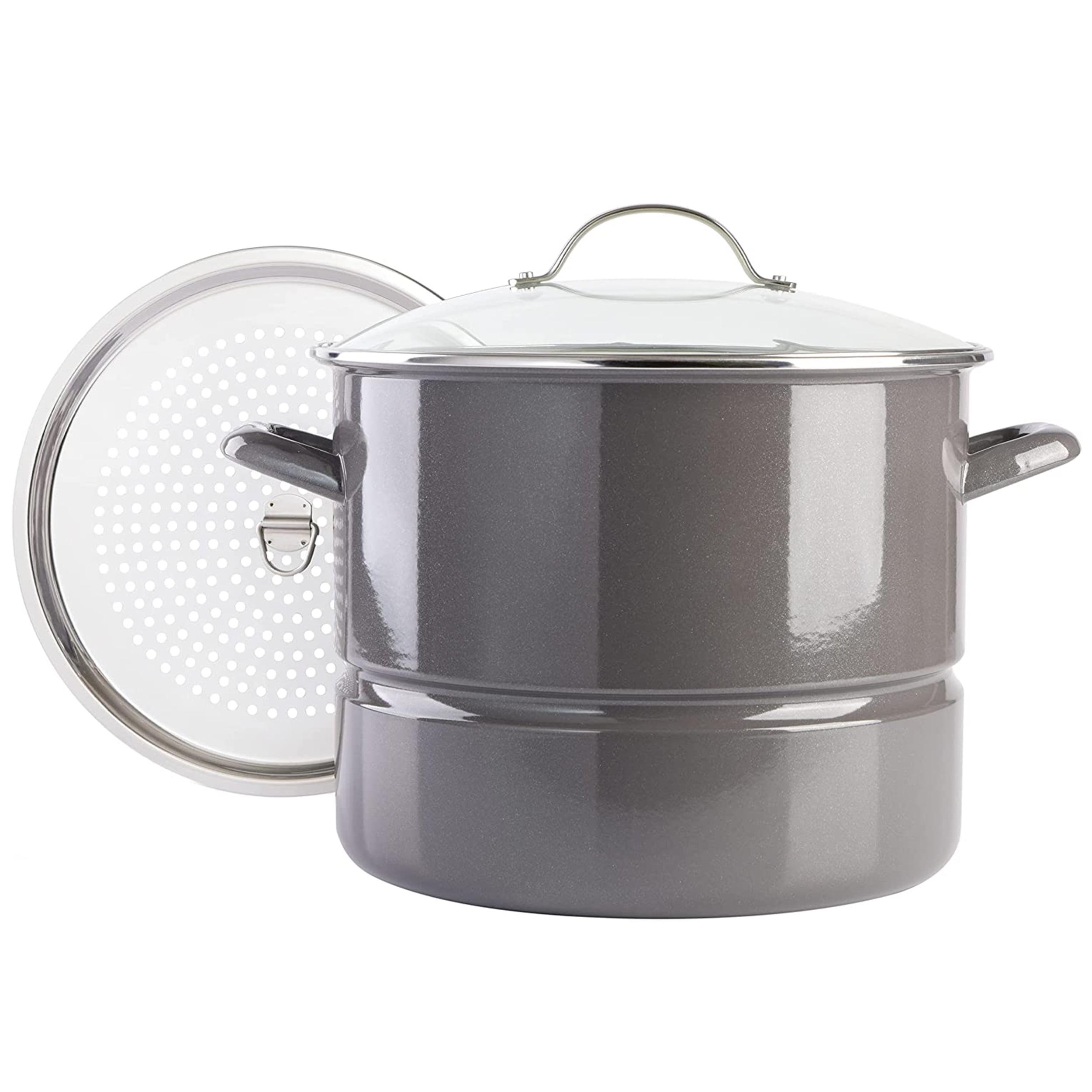 Graphite Grey 16-Quart Enamel Steel Stock Pot with Steamer