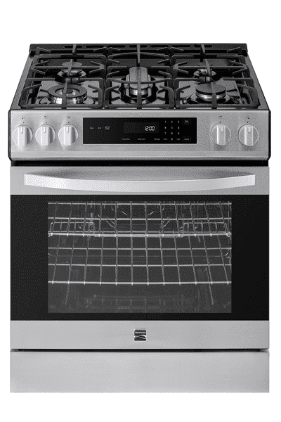Kenmore 5.6 cu. ft. Front-Control Gas Range with 5 Burners and Hidden Bake Stainless Steel