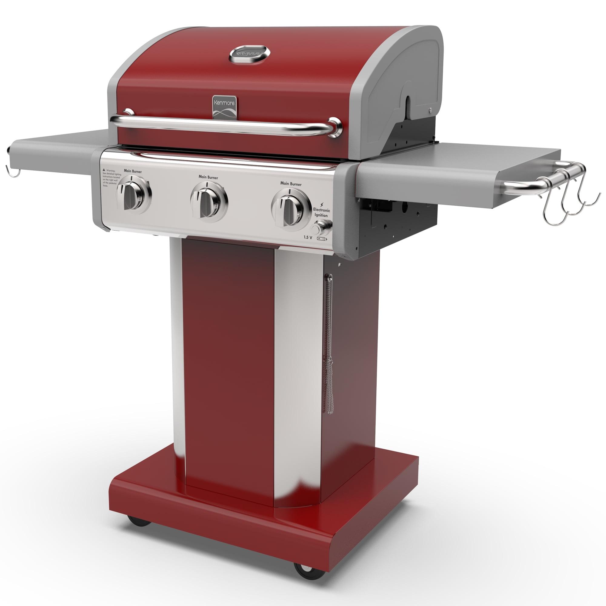 Kenmore 3-Burner Propane Gas Grill with Foldable Side Tables for Outdoor BBQ