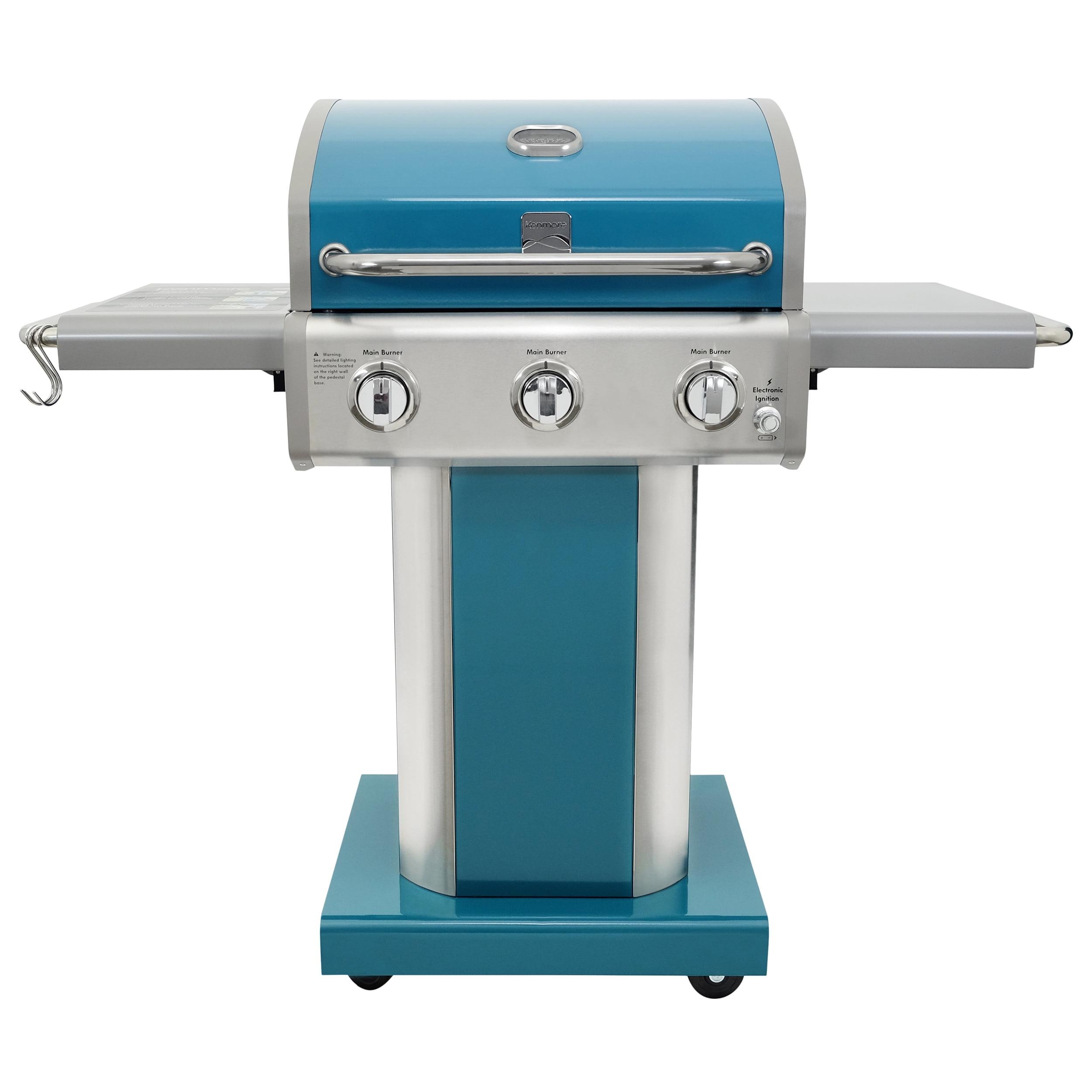 Kenmore Teal 3-Burner Propane Gas Grill with Foldable Side Tables