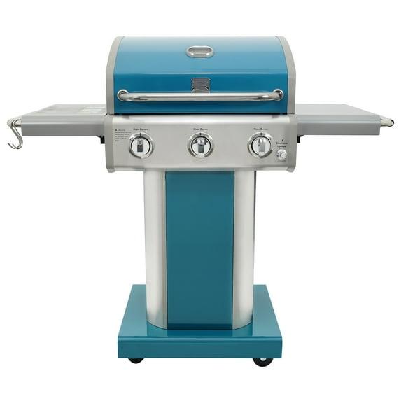 Kenmore 3-Burner Propane Gas Grill with Foldable Side Tables for Outdoor BBQ