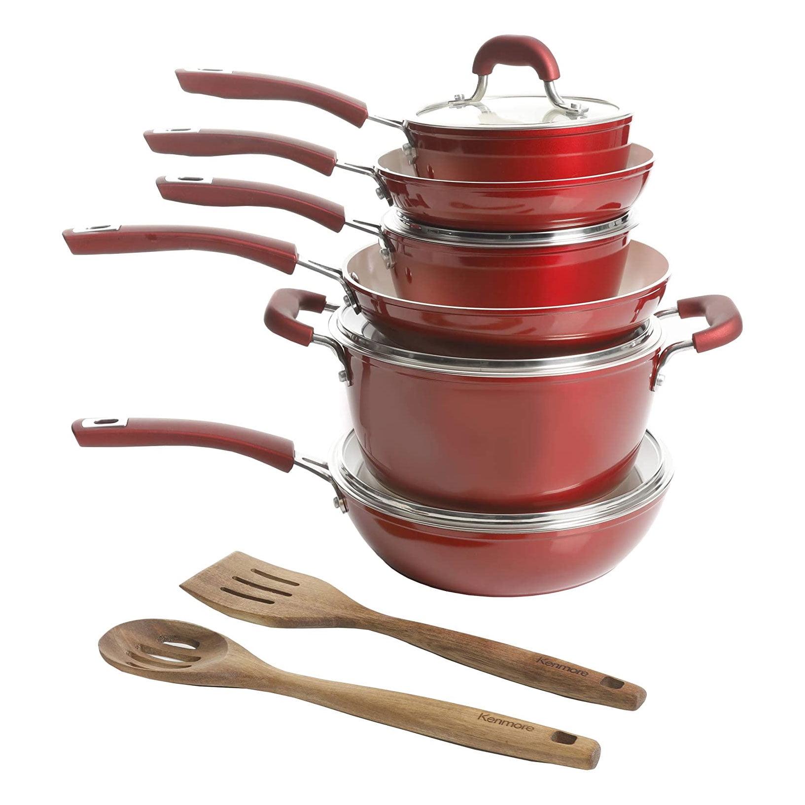 Kenmore 12-Piece Metallic Red Aluminum Nonstick Cookware Set