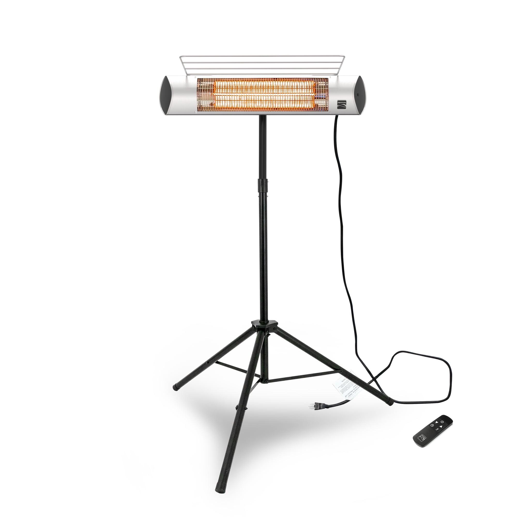 Kenmore Carbon Infrared 1500W Electric Patio Heater with Tripod & Remote Silver: Indoor/Outdoor Use, 130 Sq Ft Coverage