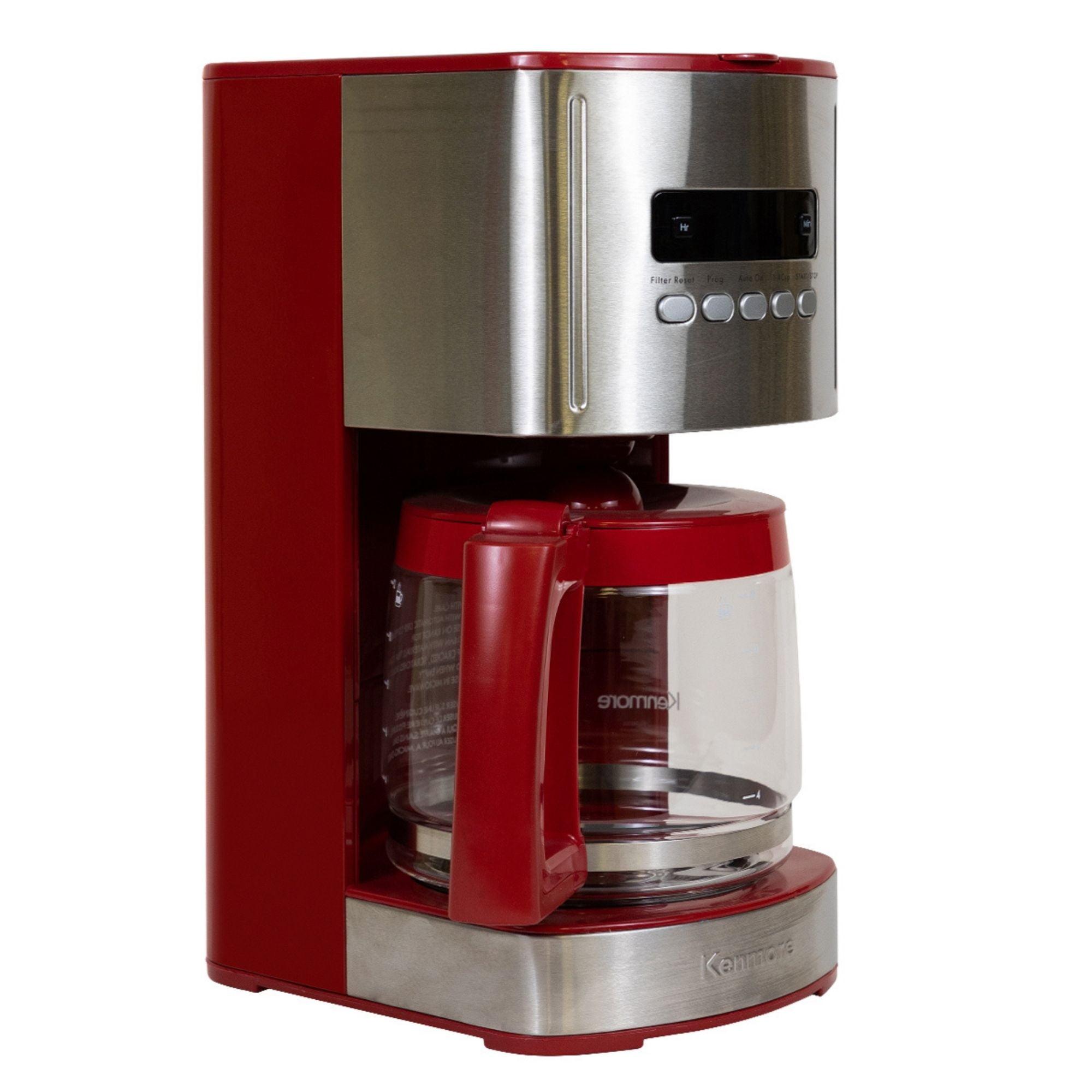 Kenmore Drip Coffee Maker - 12 Cup Programmable Cafe Machine With Glass Pot, Red