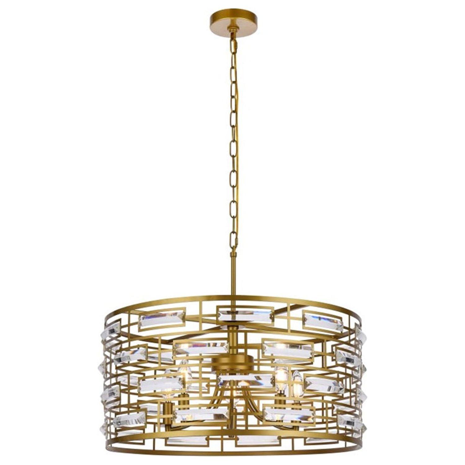 Kennedy 24" Brass and Crystal 5-Light Pendant