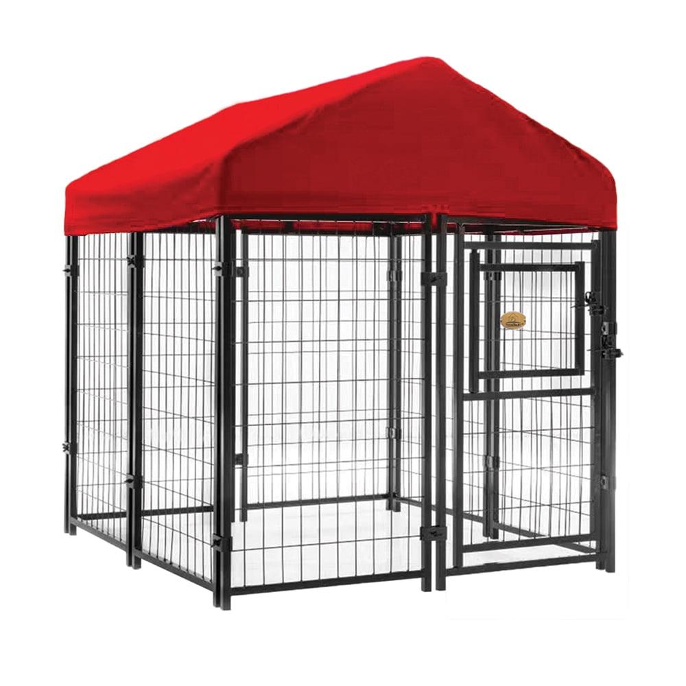 KennelMaster Black Welded Wire Dog Kennel with Red Cover, 4ft x 4ft x 4.3ft