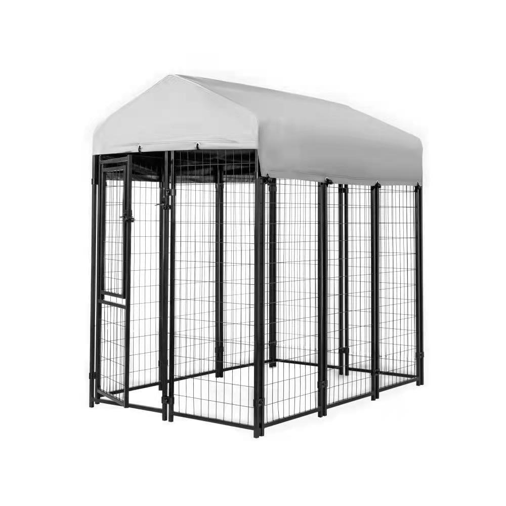 KennelMaster Black Metal 10-Panel Dog Kennel with Waterproof Cover