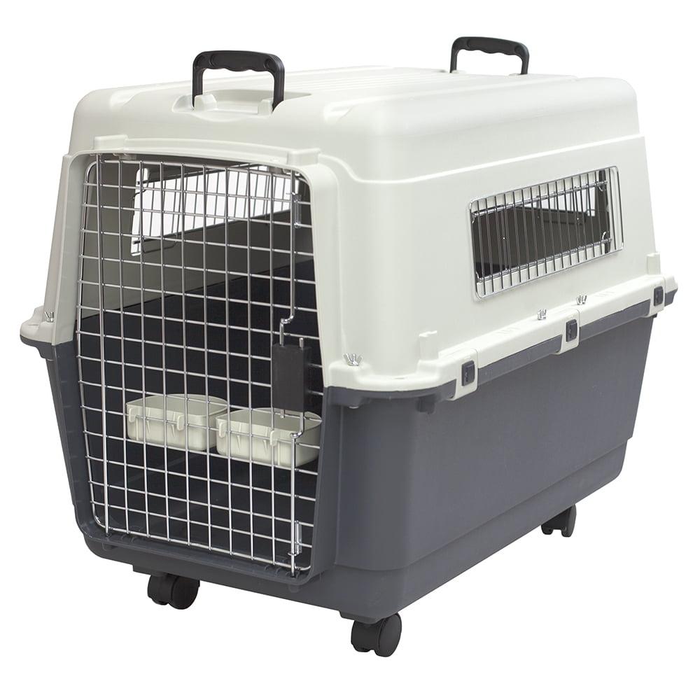 Large Beige and Gray Rolling Airline Approved Dog Crate