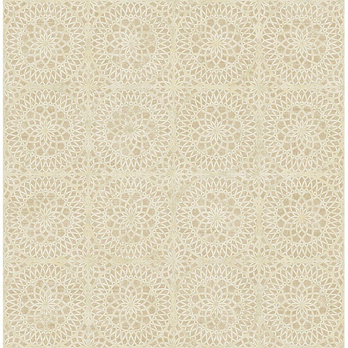 Beige Vinyl-Coated Medallion Wallpaper, 20.5-in by 33-ft