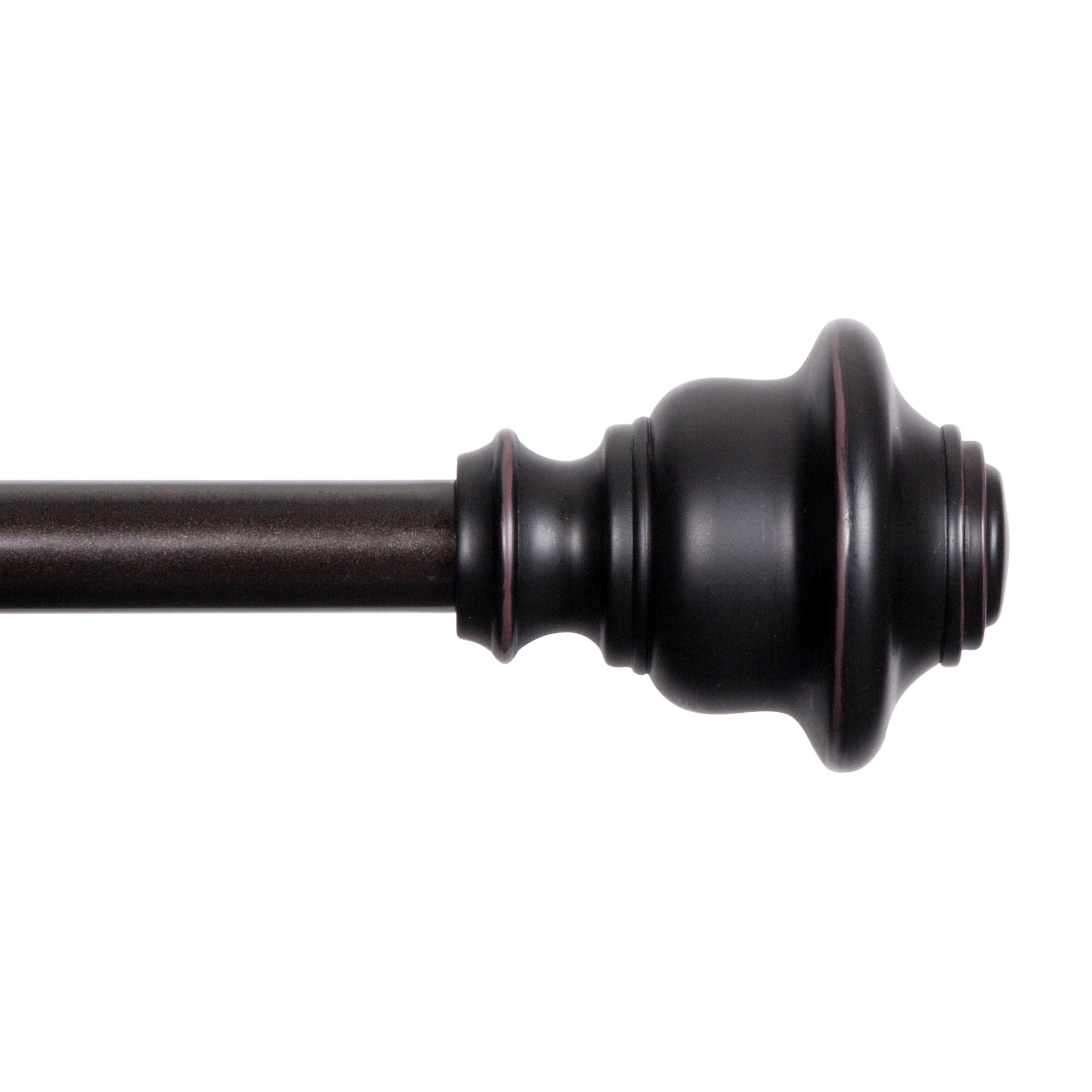 Weathered Brown Adjustable Curtain Rod with Decorative Finials