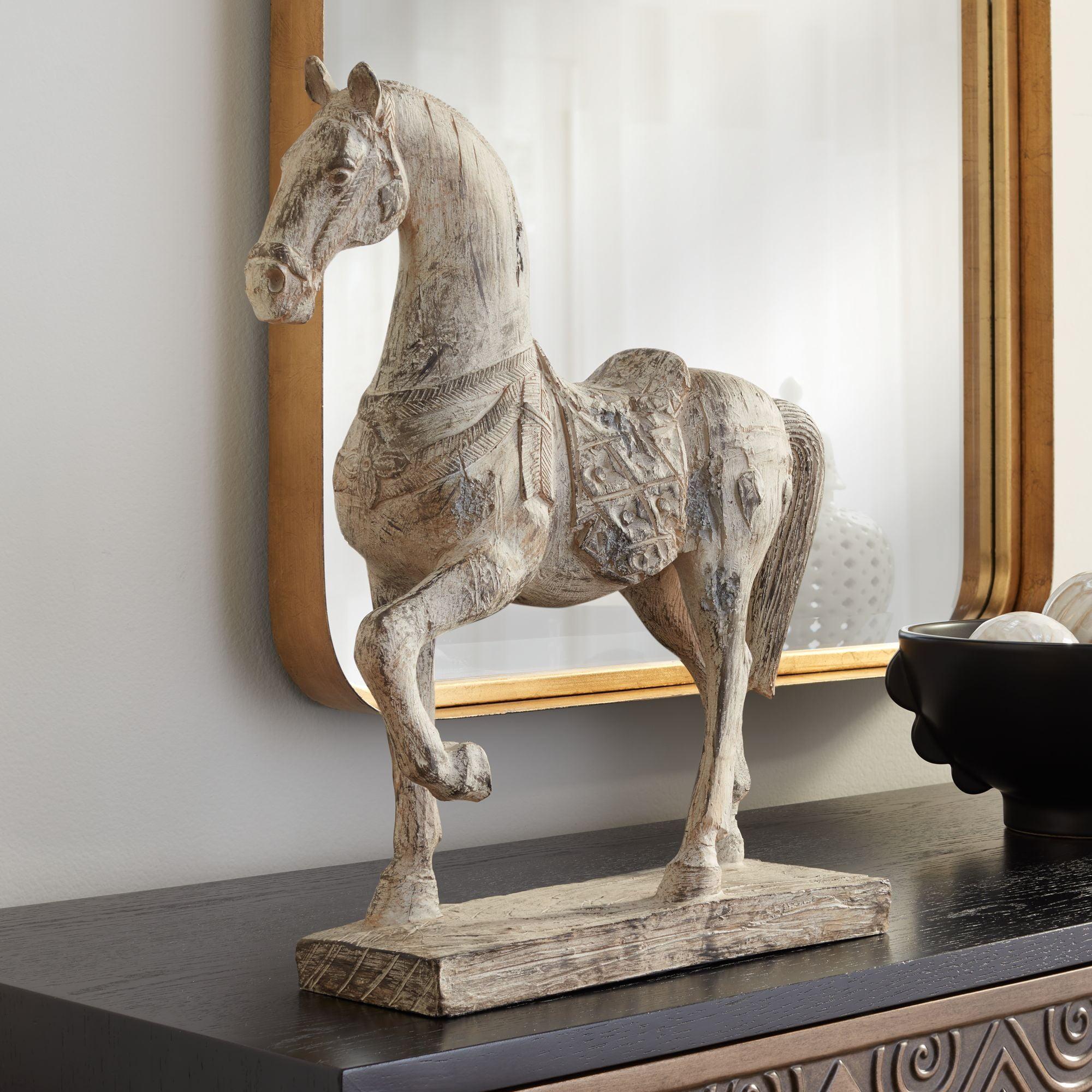 Rustic Gray Resin Horse Statue with Pattern Embellishment