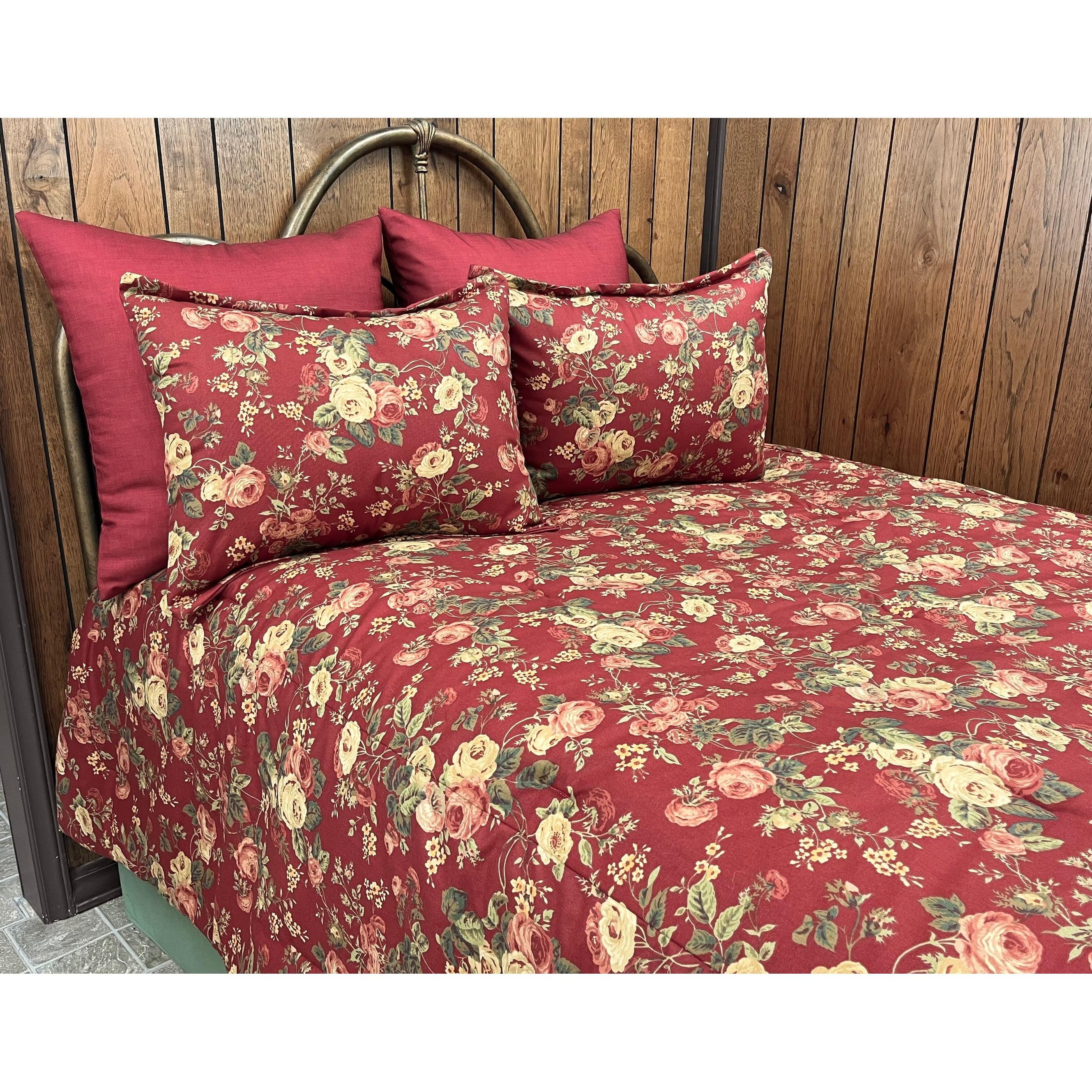Victor Mill Kensington roses on cranberry comforter set with bedskirt