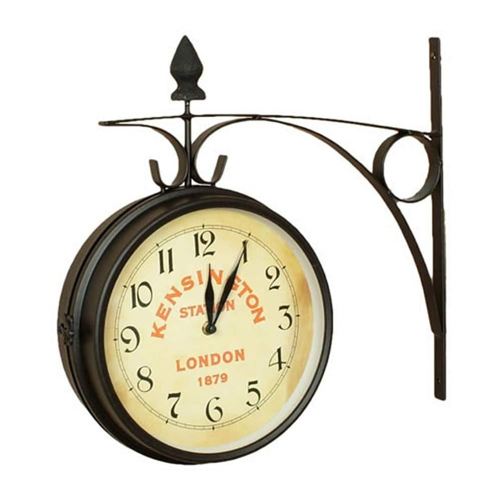 Large Black Double-Sided Metal Wall Clock with Ivory Face