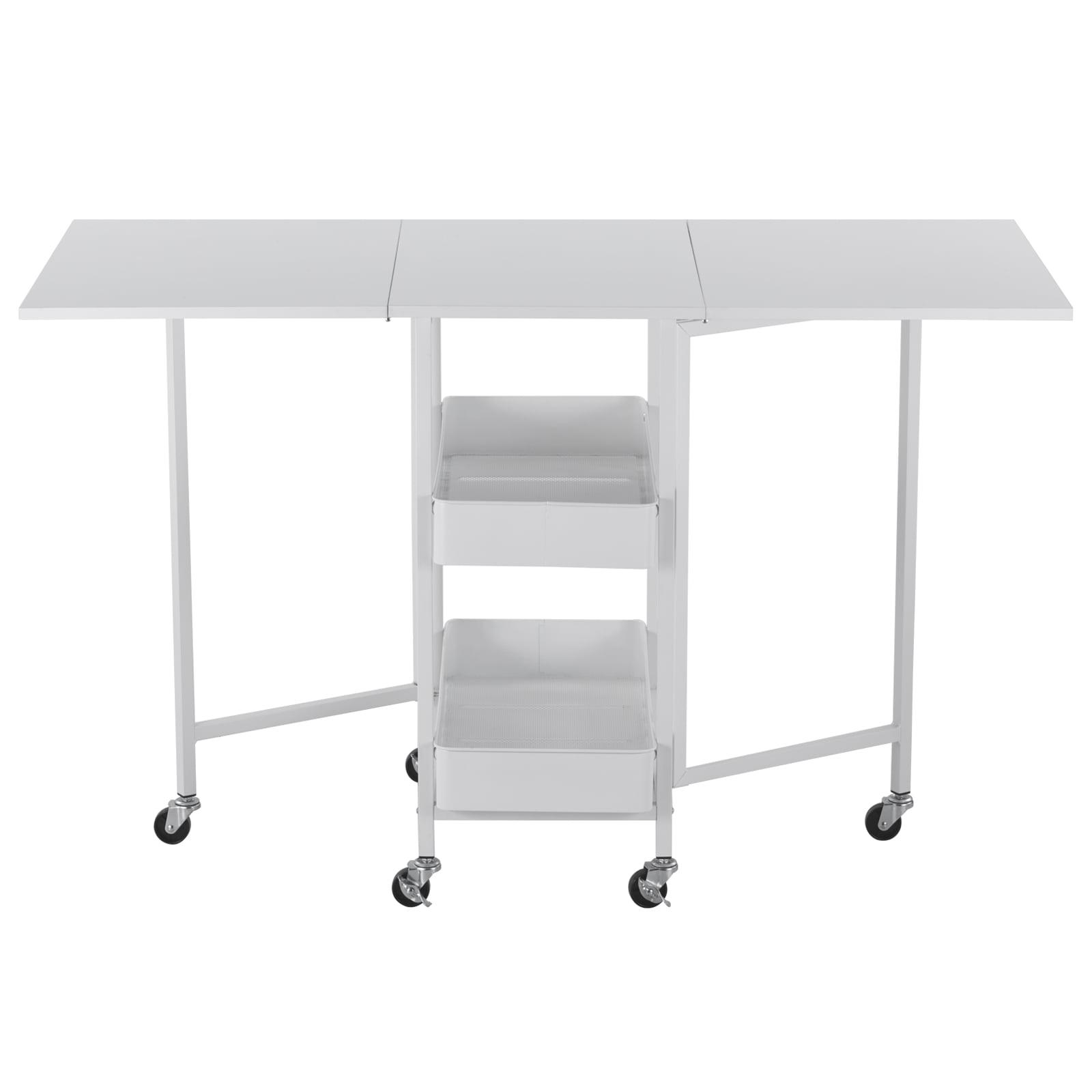 Kensington White Rolling Cart with Extendable Panels and Trays