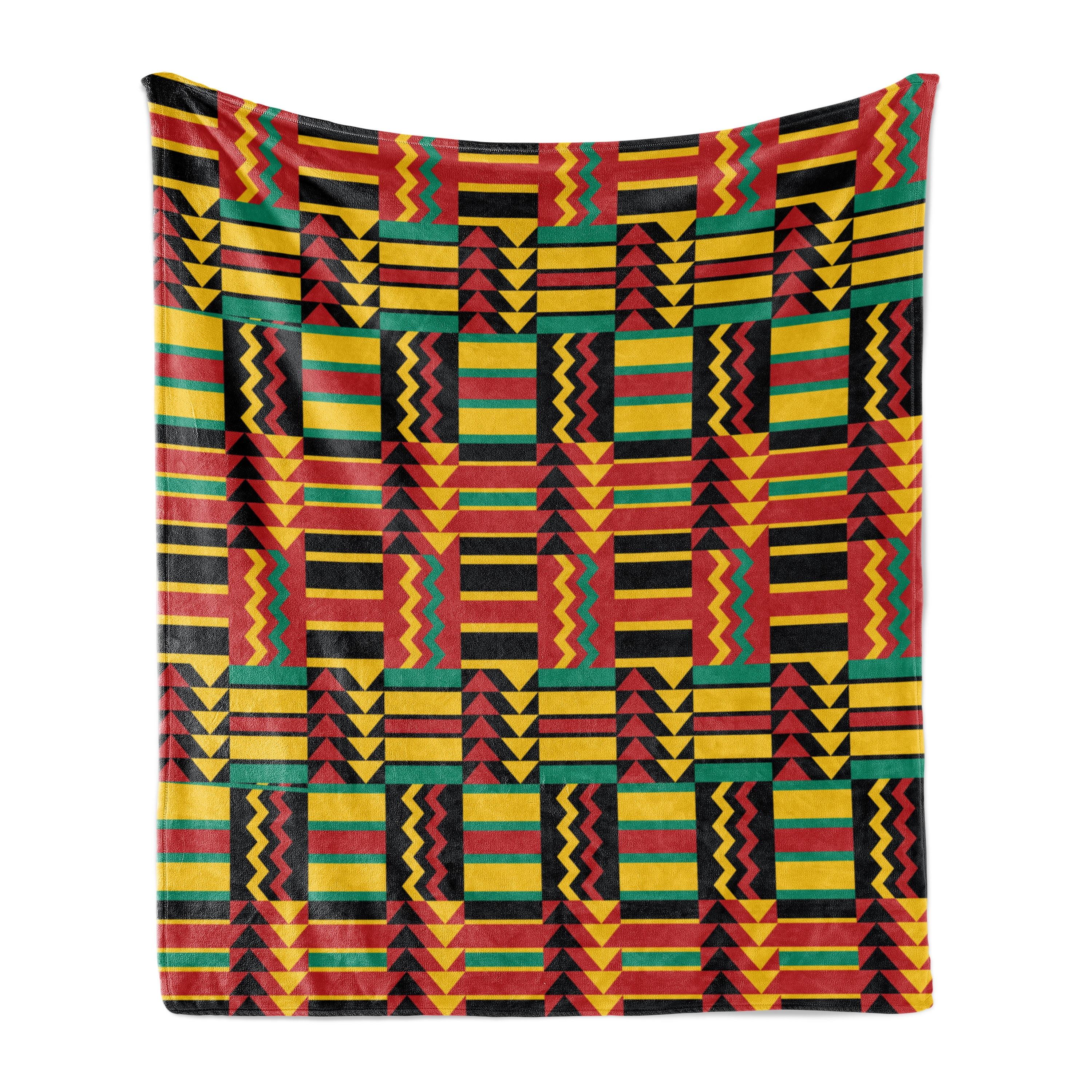 Ambesonne Kente Pattern Fleece Throw Blanket Zimbabwe Multicolor