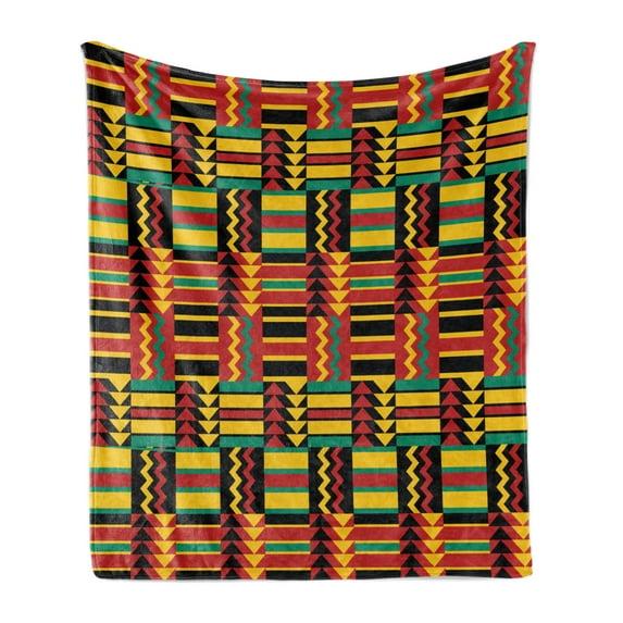 Ambesonne Ambesonne Kente Pattern Fleece Throw Blanket Zimbabwe Multicolor