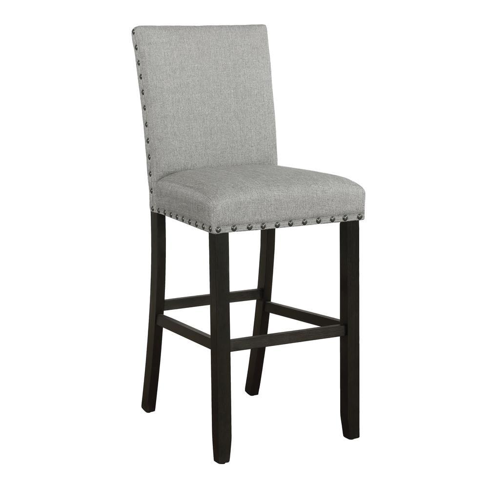 Gray Upholstered Wood and Metal Bar Stools, Set of 2