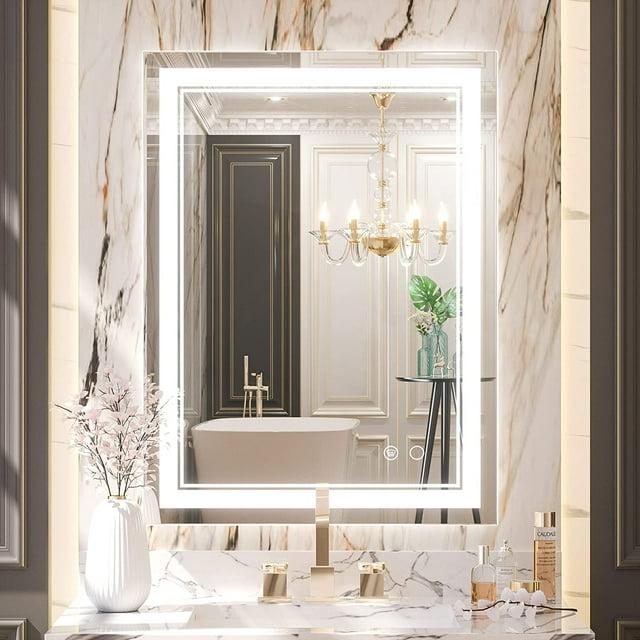 Keonjinn LED Bathroom Vanity Mirror, Front Light & Backlit, 3 Color Temperatures, Anti Fog, Double Lights Strips, 24"x32"