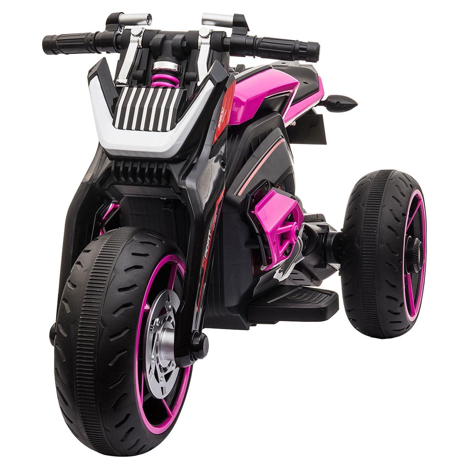 TOBBI 12V Kids Ride on Motorcycle Battery Powered Electric 3 Wheels Trike Motorcycle W/ Lights, Rose Red