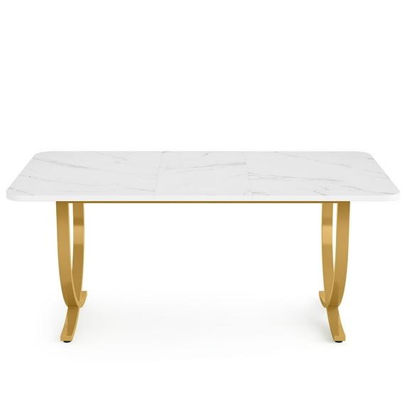 Kepooman 63" Modern Dining Table Kitchen Table with Faux Marble Table Top